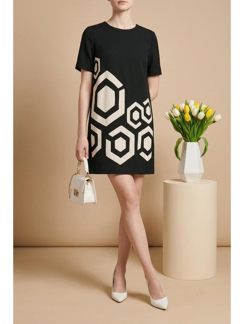 DESIGUAL Christian LaCroix Womens XL Dress Short Sleeve Black White Geometric